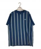 FRED PERRYフレッドペリー）の古着「ストライプ クレープ ピケ Tシャツ」｜ネイビー