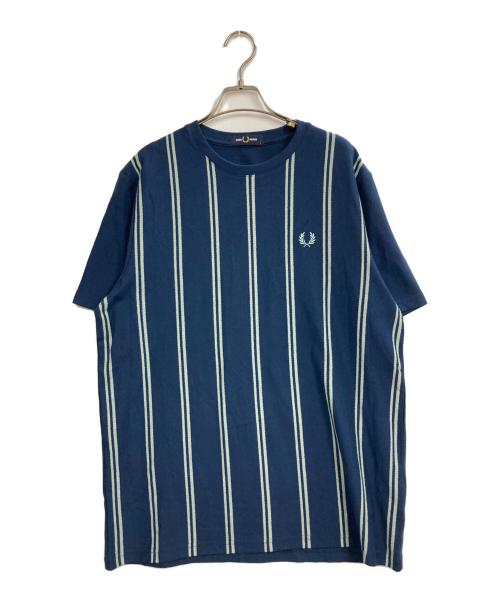 FRED PERRY（フレッドペリー）FRED PERRY (フレッドペリー) ストライプ クレープ ピケ Tシャツ ネイビー サイズ:Lの古着・服飾アイテム