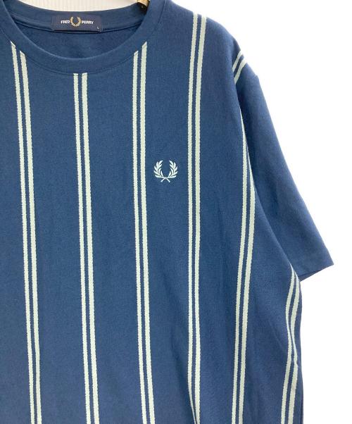 FRED PERRY（フレッドペリー）FRED PERRY (フレッドペリー) ストライプ クレープ ピケ Tシャツ ネイビー サイズ:Lの古着・服飾アイテム