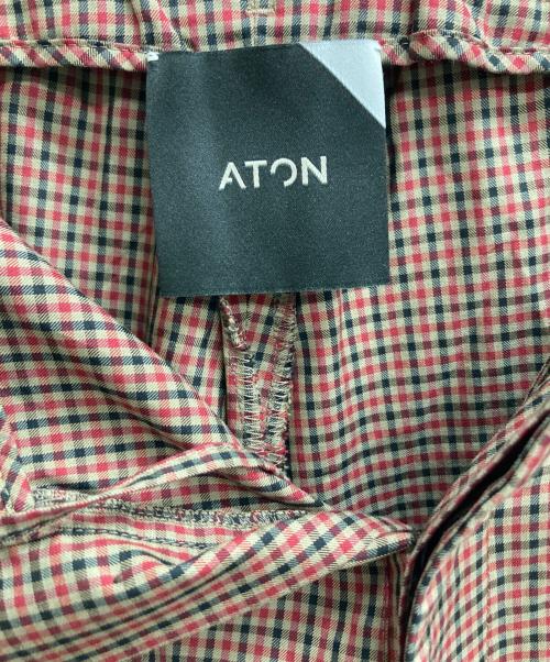 ATON（エイトン）ATON (エイトン) シルク混チェックパンツ レッド サイズ:２の古着・服飾アイテム