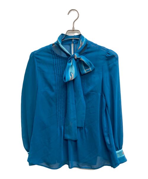 LEONARD（レオナール）LEONARD (レオナール) ボウタイブラウス ブルー サイズ:38の古着・服飾アイテム