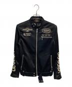 VANSONバンソン）の古着「シングルライダースジャケット」｜ブラック