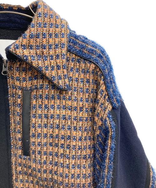 Mame Kurogouchi（マメクロゴウチ）Mame Kurogouchi (マメクロゴウチ) 19AW Plaid Lame Tweed Bomber Jacket オレンジ×ネイビー サイズ:1の古着・服飾アイテム