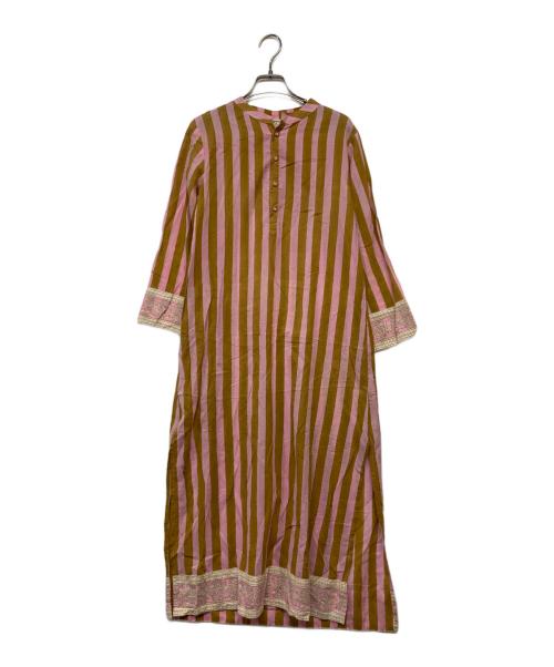 SZ Blockprints（エスゼットブロックプリント）SZ Blockprints (エスゼットブロックプリント) Ron Herman (ロンハーマン) 別注カフタンドレス ブラウン×ピンク サイズ:Sの古着・服飾アイテム