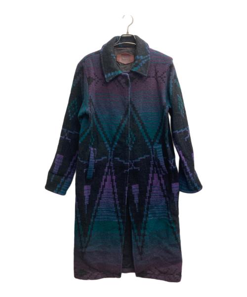 WOOLRICH（ウールリッチ）WOOLRICH (ウールリッチ) ネイティブ柄ステンカラーコート ブラック サイズ:Lの古着・服飾アイテム