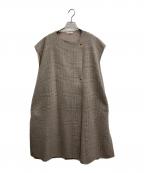 YORIヨリ）の古着「チェックロングジレ」｜ベージュ