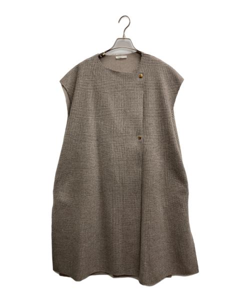 YORI（ヨリ）yori (ヨリ) チェックロングジレ ベージュ サイズ:記載なしの古着・服飾アイテム