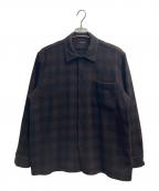 COMOLIコモリ）の古着「ウールチェック オープンカラーシャツ」｜ブラウン