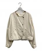 CAPRICIEUX LE'MAGEカプリシューレマージュ）の古着「ノーカラーデニムジャケット」｜ベージュ
