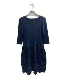 PLEATS PLEASE（プリーツプリーズ）の古着「シワ加工 ワンピース トップス」｜ネイビー