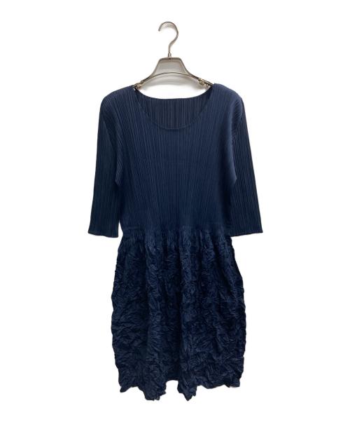 PLEATS PLEASE（プリーツプリーズ）PLEATS PLEASE (プリーツプリーズ) シワ加工 ワンピース トップス ネイビー サイズ:3の古着・服飾アイテム