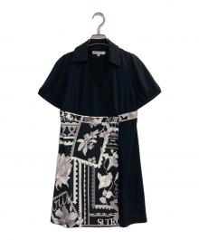 LEONARD SPORT（レオナール スポーツ）の古着「花柄切替チュニックワンピース」｜ブラック