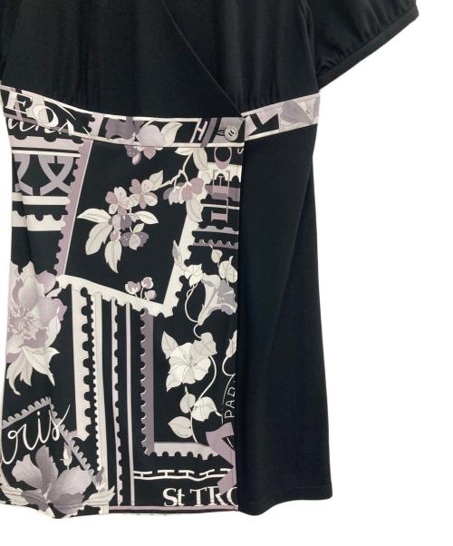 LEONARD SPORT（レオナール スポーツ）LEONARD SPORT (レオナール スポーツ) 花柄切替チュニックワンピース ブラック サイズ:38の古着・服飾アイテム