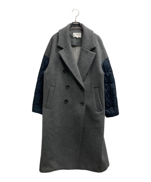 ENFOLD（エンフォルド）ENFOLD (エンフォルド) フェザーリーバーロングPコート グレー×ネイビー サイズ:38の古着・服飾アイテム