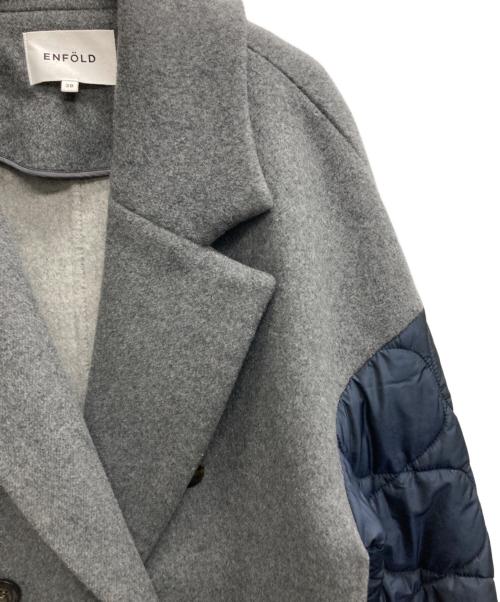 ENFOLD（エンフォルド）ENFOLD (エンフォルド) フェザーリーバーロングPコート グレー×ネイビー サイズ:38の古着・服飾アイテム