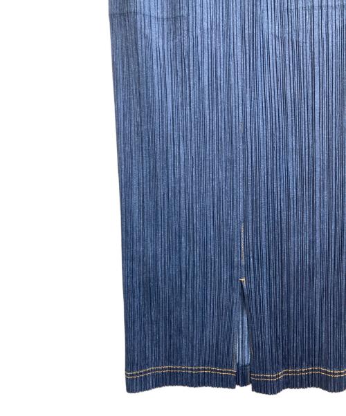 PLEATS PLEASE（プリーツプリーズ）PLEATS PLEASE (プリーツプリーズ) デニム転写プリントプリーツスカート インディゴ サイズ:1の古着・服飾アイテム