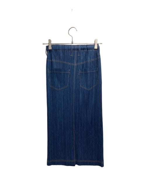 PLEATS PLEASE（プリーツプリーズ）PLEATS PLEASE (プリーツプリーズ) デニム転写プリントプリーツスカート インディゴ サイズ:1の古着・服飾アイテム