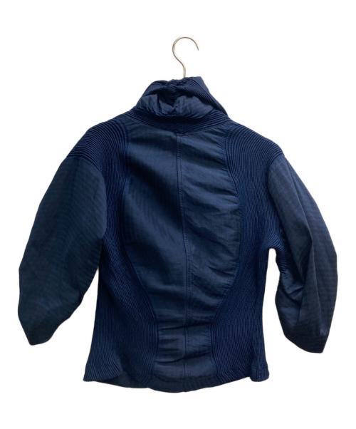 ISSEY MIYAKE（イッセイミヤケ）ISSEY MIYAKE (イッセイミヤケ) ショールカラー切替プリーツジャケット ネイビー サイズ:２の古着・服飾アイテム