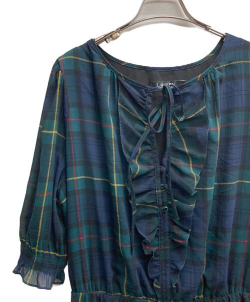 LAUREN RALPH LAUREN（ローレンラルフローレン）LAUREN RALPH LAUREN (ローレンラルフローレン) チェックロングワンピース グリーン×ネイビー サイズ:12の古着・服飾アイテム