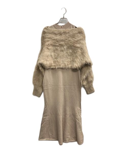 anuans（アニュアンス）anuans (アニュアンス) 24AW オフショルレイヤードニットワンピース ベージュ サイズ:S 未使用品の古着・服飾アイテム