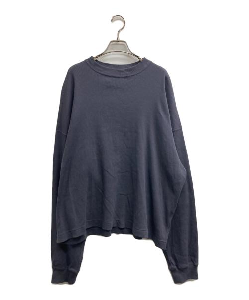 H（アッシュ）H (アッシュ) SUVIN MIX テレコクルーネック ロングスリーブ ネイビー サイズ:Lの古着・服飾アイテム