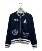 archivioアルチビオ）の古着「25AW 刺繍ニットジップブルゾン」｜ネイビー