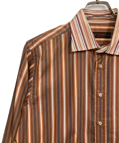 ETRO（エトロ）ETRO (エトロ) 切替ストライプシャツ ブラウン サイズ:41の古着・服飾アイテム