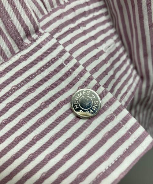 HERMES（エルメス）HERMES (エルメス) Hロゴストライプドレスシャツ レッド サイズ:Sの古着・服飾アイテム