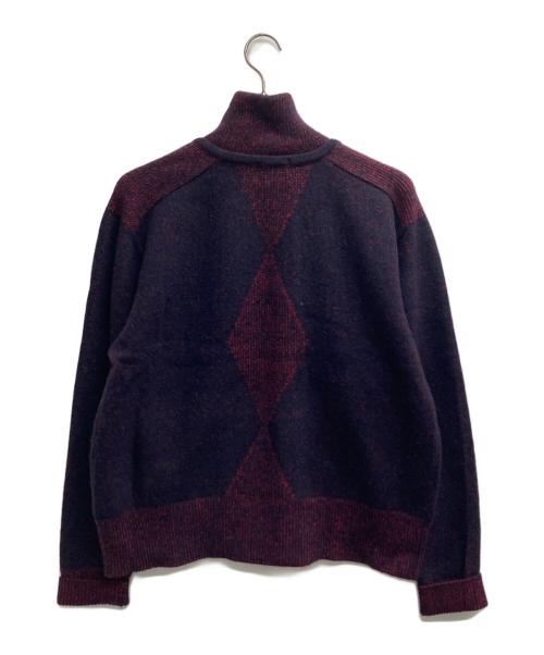 Call（コール）CALL (コール) ZIP-UP KNIT BLOUSON（ジップアップ　ニット　ブルゾン） ネイビー×レッド サイズ:Fの古着・服飾アイテム