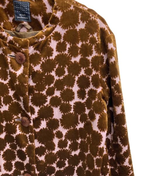 mina perhonen（ミナ ペルホネン）mina perhonen (ミナ ペルホネン) good news!ベロアコート ブラウン×ピンク サイズ:38の古着・服飾アイテム