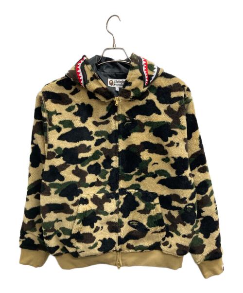 A BATHING APE（ア ベイシング エイプ）A BATHING APE (ア ベイシング エイプ) 1ST CAMO 2ND SHARK BOA HOODIE JACKET（ファースト　カモ　セカンド　シャーク　ボア　フーディ　ジャケット） カーキ サイズ:Mの古着・服飾アイテム