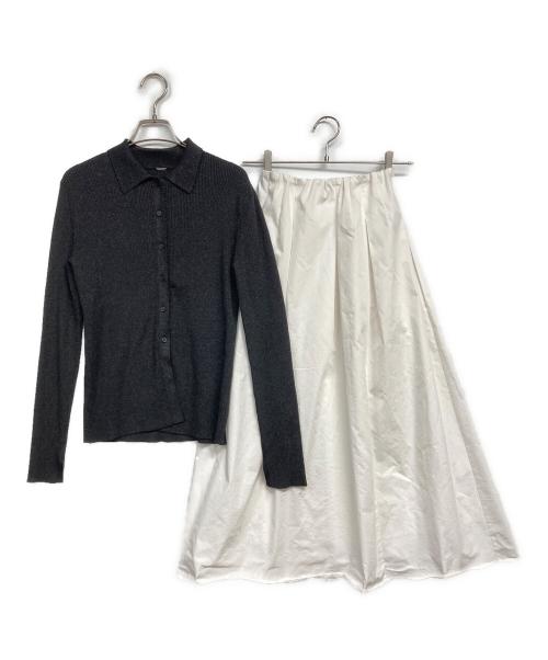 Mila Owen（ミラオーウェン）Mila Owen (ミラオーウェン) ポロ衿ニットタックフレアスカートコーデSET ブラックの古着・服飾アイテム