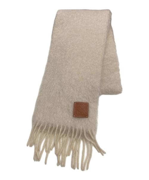 LOEWE（ロエベ）LOEWE (ロエベ) モヘアウールレザーパッチロゴマフラー アイボリーの古着・服飾アイテム