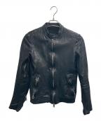 ISAMU KATAYAMA BACKLASHイサムカタヤマ・バックラッシュ）の古着「イタリアンバッファロー製品染めカデイン＋アロマオイル  シングルライダースジャケット」｜ブラック
