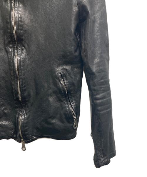 ISAMU KATAYAMA BACKLASH（イサムカタヤマ・バックラッシュ）ISAMU KATAYAMA BACKLASH (イサムカタヤマ・バックラッシュ) イタリアンバッファロー製品染めカデイン＋アロマオイル  シングルライダースジャケット ブラック サイズ:XSの古着・服飾アイテム