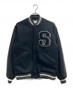 STANDARD CALIFORNIAスタンダードカリフォルニア）の古着「23AW ロゴ チェーン刺繍 レザースリーブ メルトン スタジャン」｜ブラック