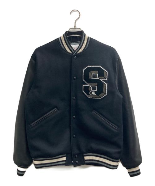 STANDARD CALIFORNIA（スタンダードカリフォルニア）STANDARD CALIFORNIA (スタンダードカリフォルニア) 23AW ロゴ チェーン刺繍 レザースリーブ メルトン スタジャン ブラック サイズ:XLの古着・服飾アイテム