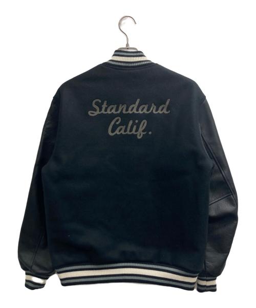 STANDARD CALIFORNIA（スタンダードカリフォルニア）STANDARD CALIFORNIA (スタンダードカリフォルニア) 23AW ロゴ チェーン刺繍 レザースリーブ メルトン スタジャン ブラック サイズ:XLの古着・服飾アイテム