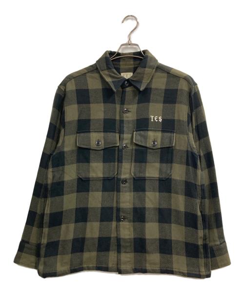 TES（テス）TES (テス) CALIFORNIA CHECK SHIRT JACKET オリーブ サイズ:LARGEの古着・服飾アイテム