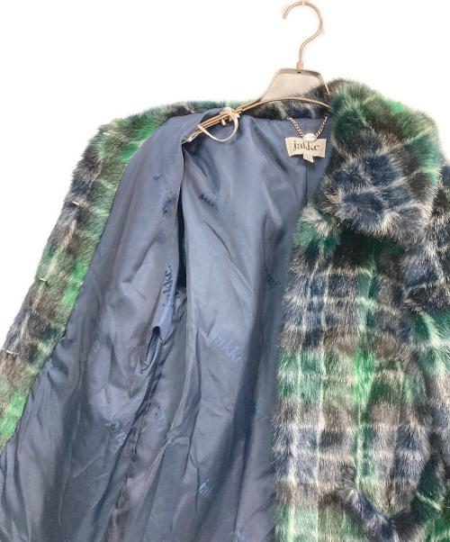 Jakke（ジャッキー）Jakke (ジャッキー) フェイクファーコート グリーン×ネイビー サイズ:38の古着・服飾アイテム