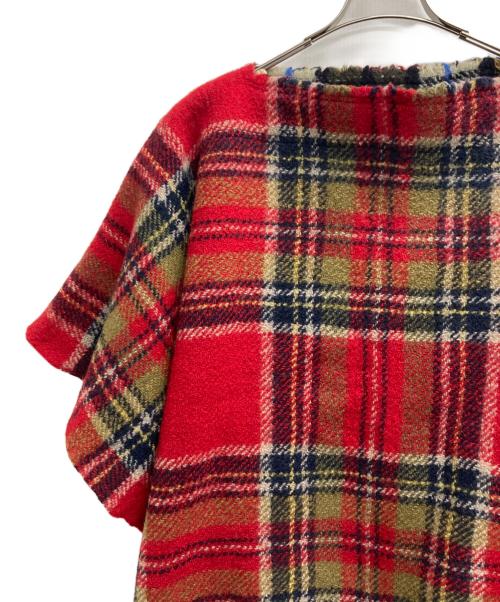 45R（フォーティファイブ・アール）45R (フォーティファイブ・アール) インドメリノカシミヤのチェックポンチョ レッド サイズ:記載なし（実寸サイズを参照ください）の古着・服飾アイテム
