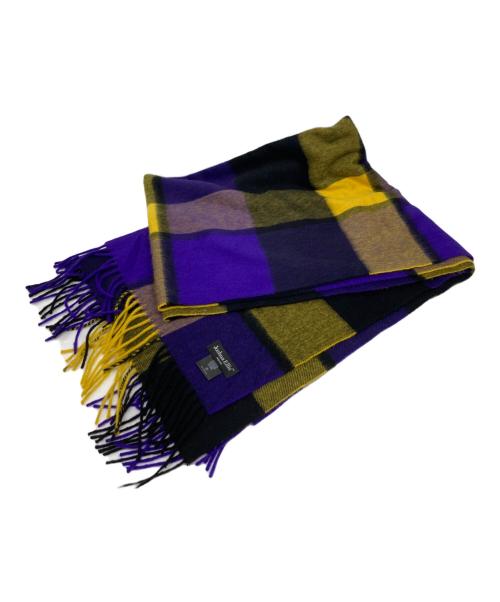 JOSHUA ELLIS（ジョシュア エリス）Joshua Ellis (ジョシュア エリス) チェック大判カシミヤストール パープル×イエローの古着・服飾アイテム