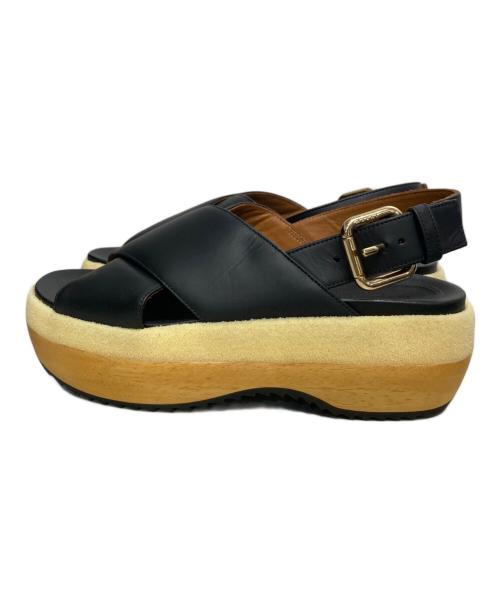 MARNI（マルニ）MARNI (マルニ) クロスストラップ ウェッジソールサンダル ブラック サイズ:37の古着・服飾アイテム