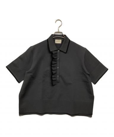 UNITED ARROWS ミニマル フリル ポロニット　黒 UNITED ARROWS（ユナイテッドアローズ）の「ミニマル フリル