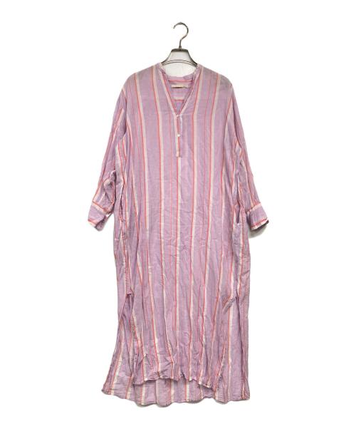 ne quittez pas（ヌキテパ）ne quittez pas (ヌキテパ) C.VOILE STRIPE KURTA DRESS ピンク サイズ:記載なし（実寸サイズを参照ください）の古着・服飾アイテム