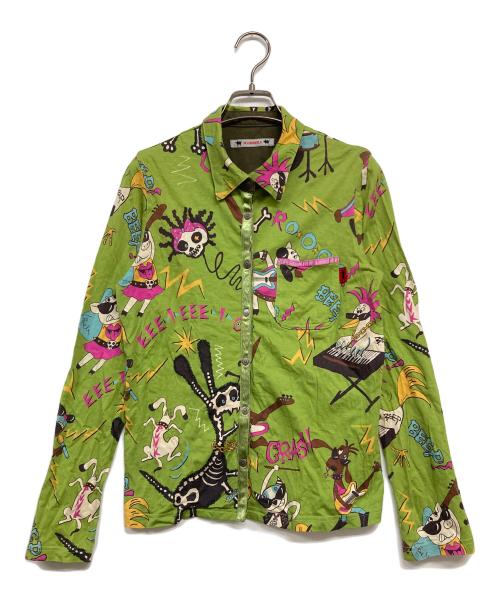 OLLEBOREBLA（アルベロベロ）OLLEBOREBLA (アルベロベロ) プリントシャツ 黄緑 サイズ:記載なし（実寸サイズを参照ください）の古着・服飾アイテム