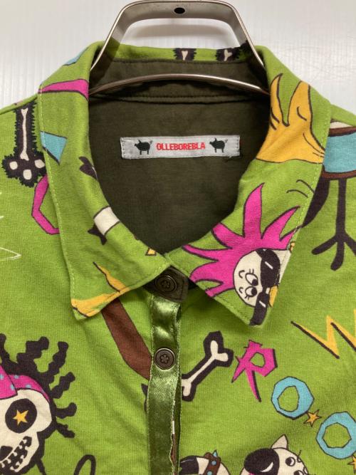 OLLEBOREBLA（アルベロベロ）OLLEBOREBLA (アルベロベロ) プリントシャツ 黄緑 サイズ:記載なし（実寸サイズを参照ください）の古着・服飾アイテム