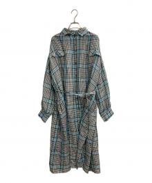 SANYOCOAT（サンヨーコート）の古着「ラミーチェックシャツワンピース」｜スカイブルー