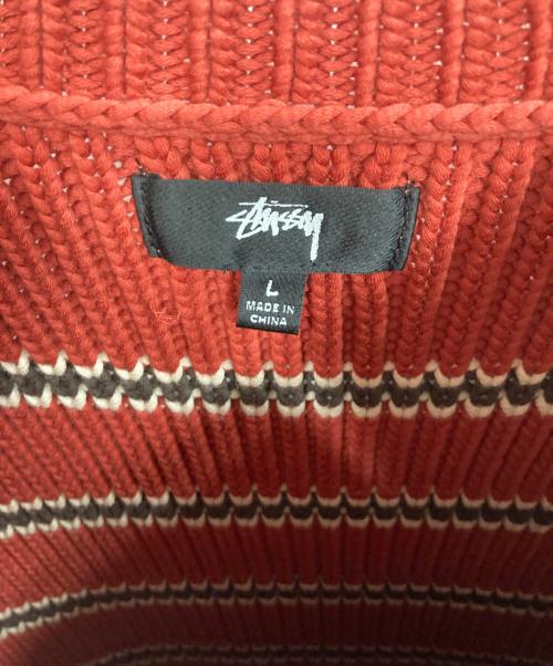 stussy（ステューシー）stussy (ステューシー) CHUNKY COTTON STRIPE SWEATER レッド サイズ:Lの古着・服飾アイテム