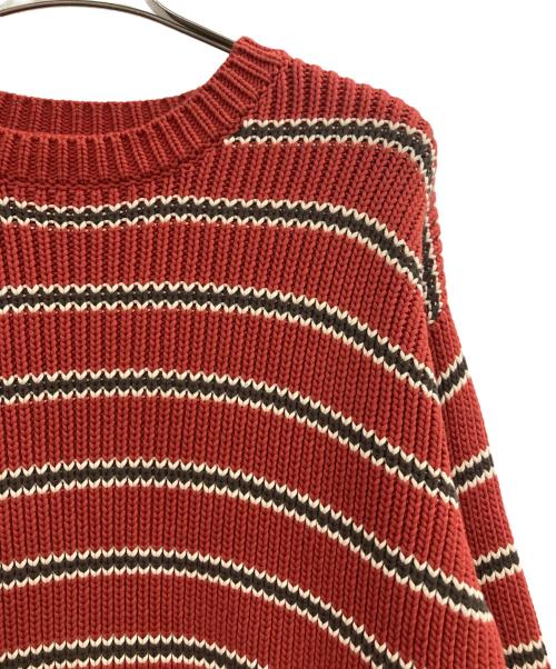 stussy（ステューシー）stussy (ステューシー) CHUNKY COTTON STRIPE SWEATER レッド サイズ:Lの古着・服飾アイテム